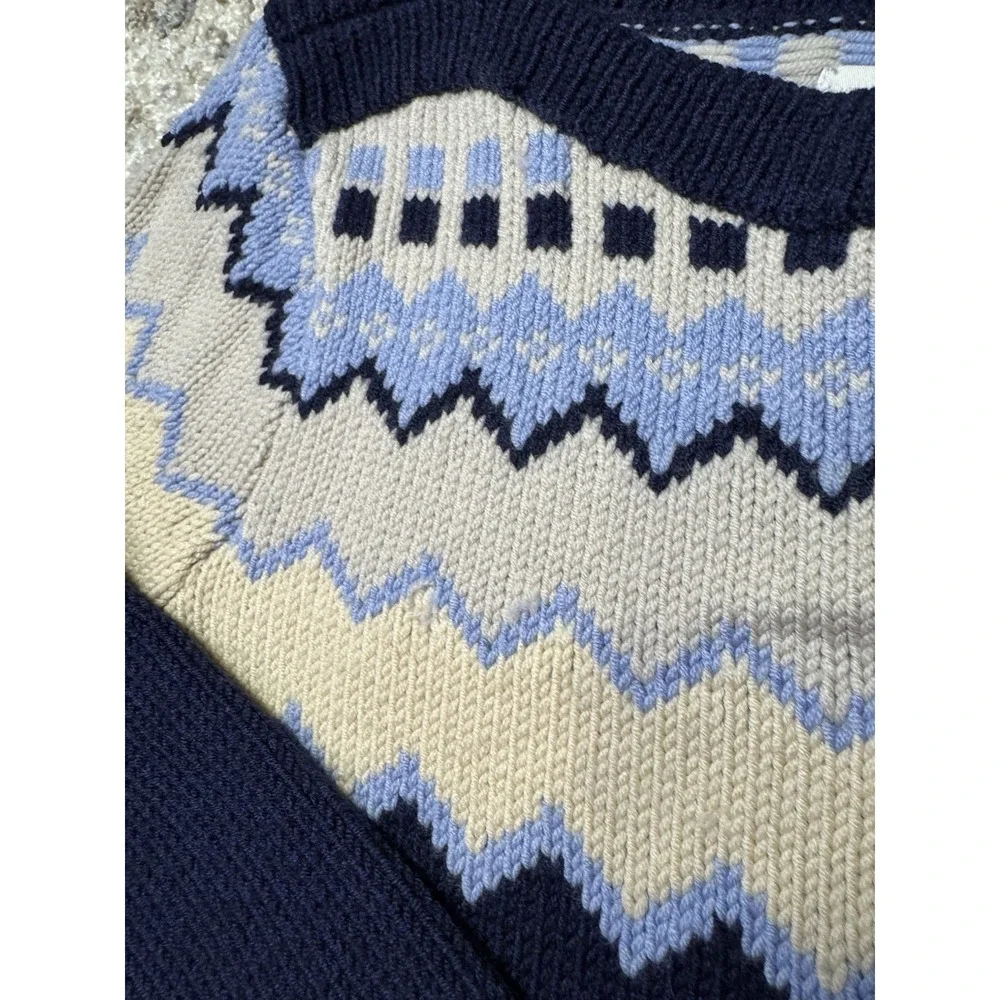 LL Bean Signature 100% Merino Wool Nordic Fair ?Isle Sweater Navy Blue Medium